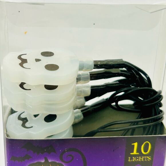 Halloween Led 10 Light Strings Lot of 4 - Lg & Sm Pumpkins Skulls Orange Lights - Picture 7 of 15